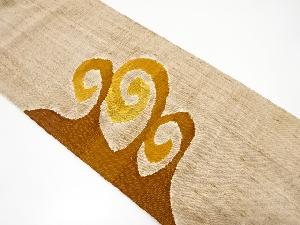 手織り真綿紬　唐草模様織り出し名古屋帯